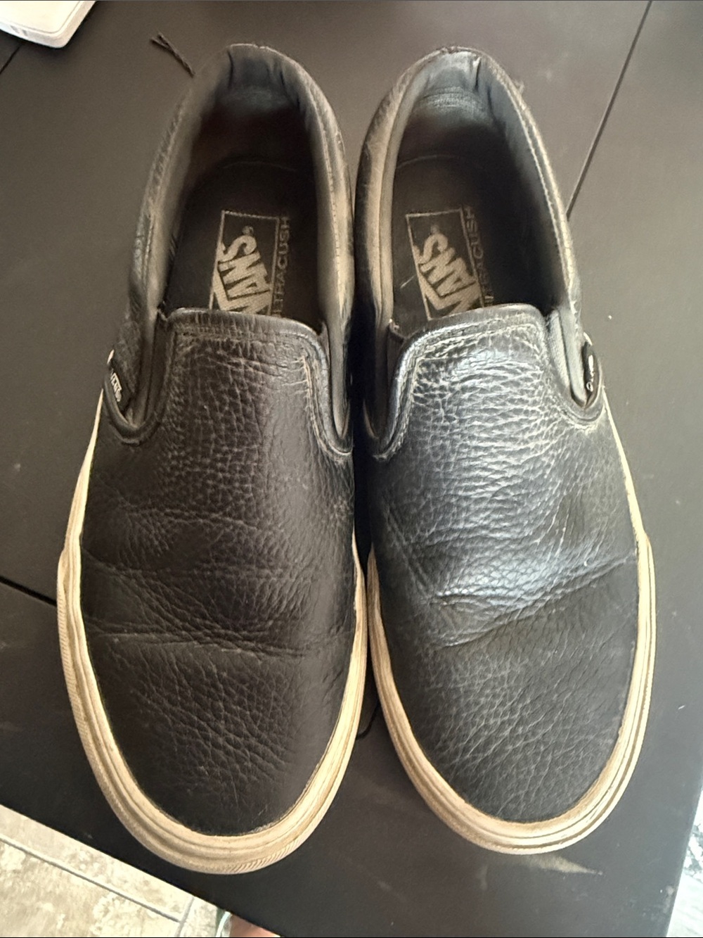 Vans Black Leather Slip-On Sneakers